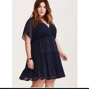 Torrid blue lace inset dress